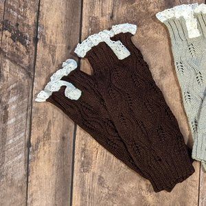 Girls Lace Top Footless Boot sock, leg warmers, Brown